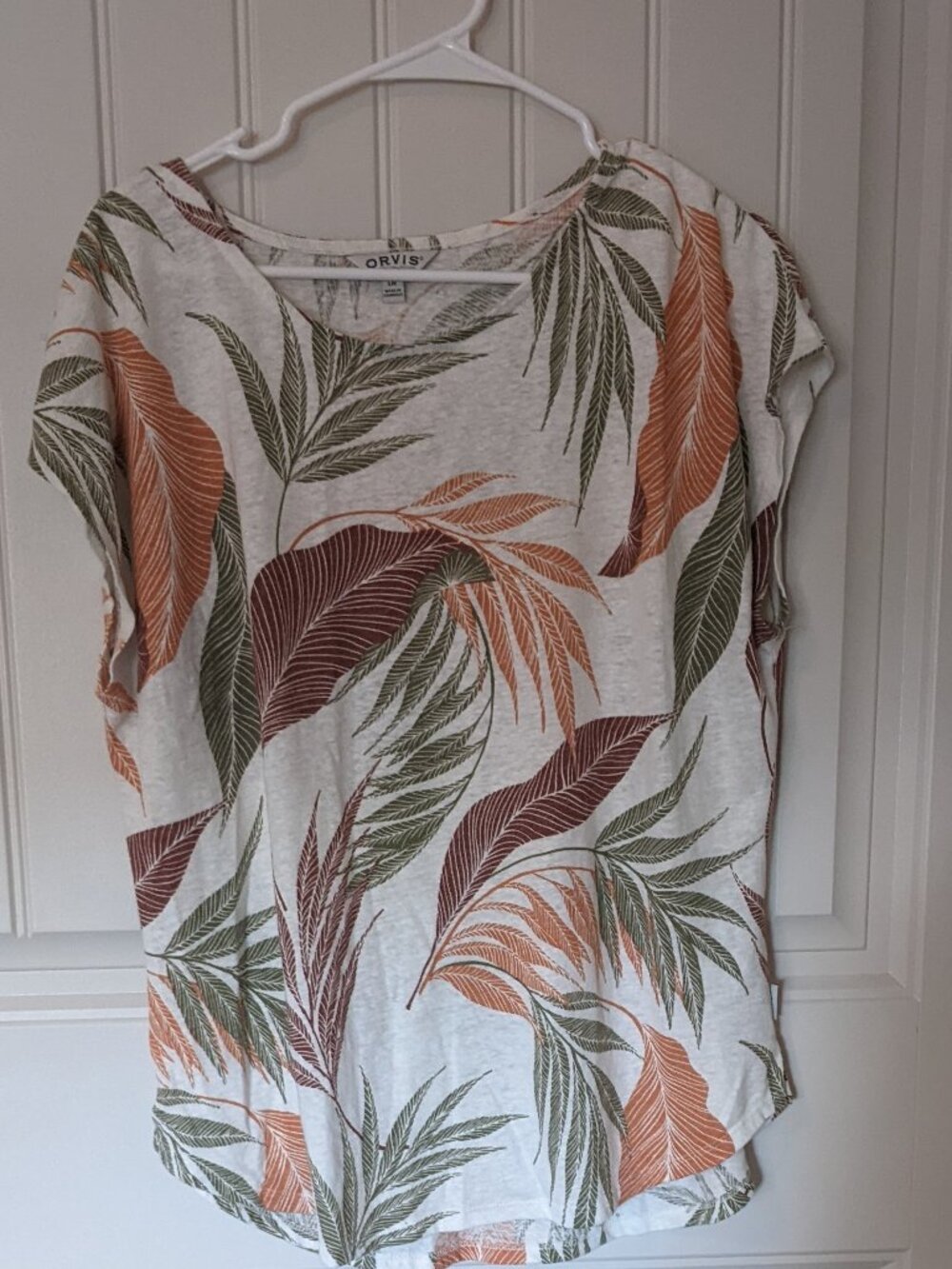 Orvis Women's Linen Floral Shirt Sz L Tropical Travel Cruise Resort Casual Chic
